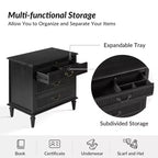 Set di 2 tavolini da notte con 3 cassetti in stile rustico con presa di corrente integrata