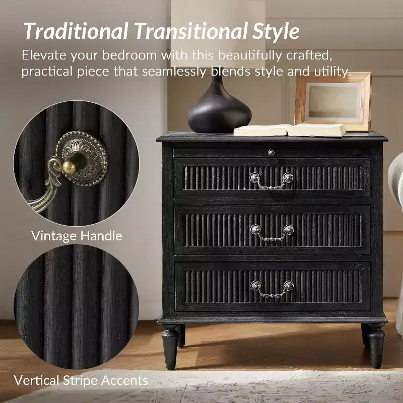 Set di 2 tavolini da notte con 3 cassetti in stile rustico con presa di corrente integrata