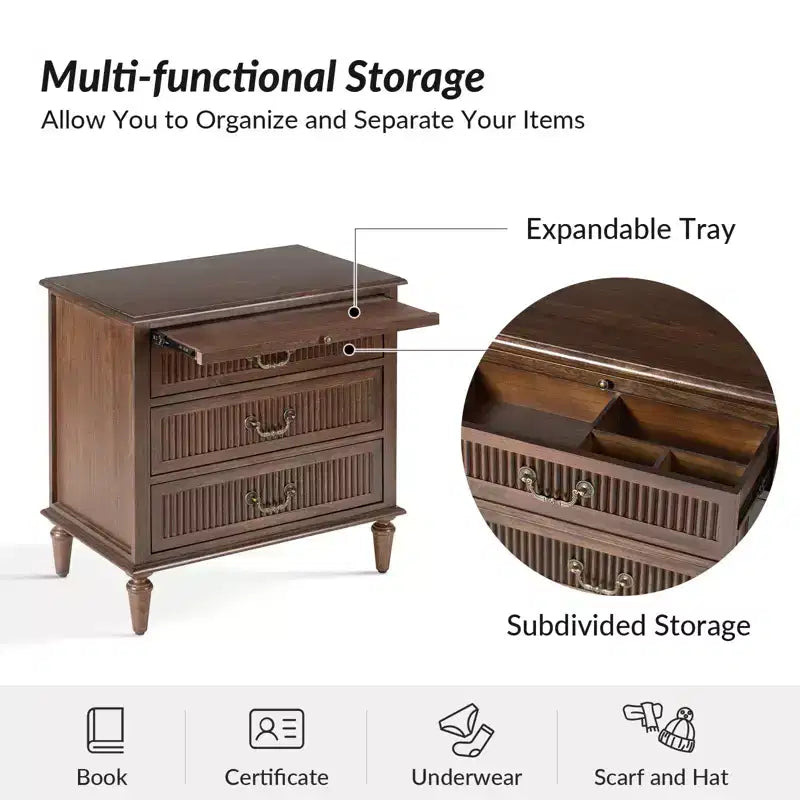 Set di 2 tavolini da notte con 3 cassetti in stile rustico con presa di corrente integrata
