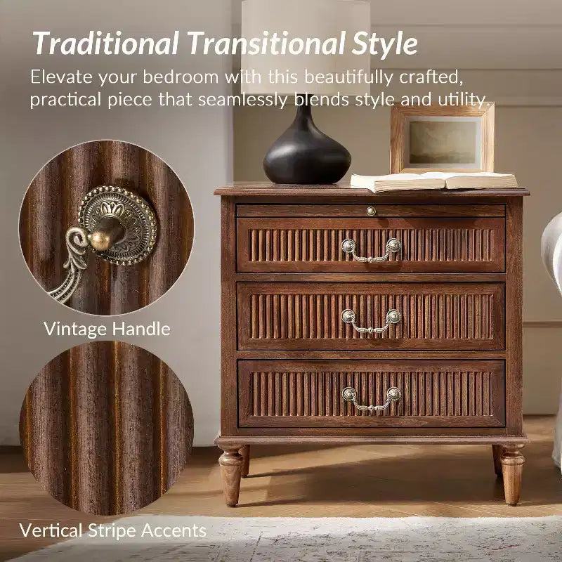 Set di 2 tavolini da notte con 3 cassetti in stile rustico con presa di corrente integrata