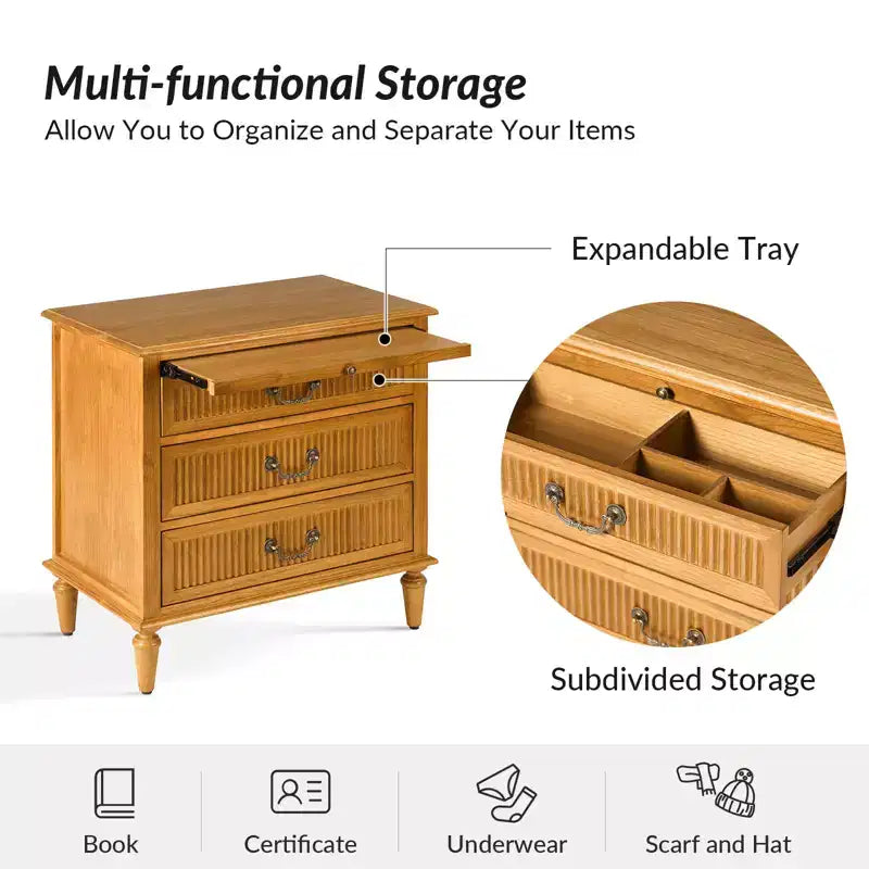 Set di 2 tavolini da notte con 3 cassetti in stile rustico con presa di corrente integrata