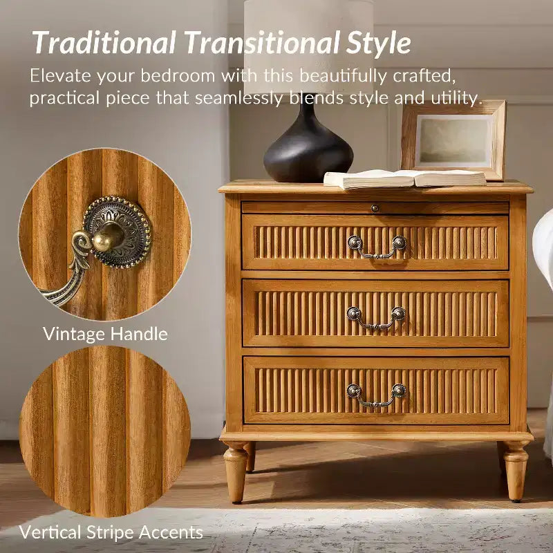 Set di 2 tavolini da notte con 3 cassetti in stile rustico con presa di corrente integrata