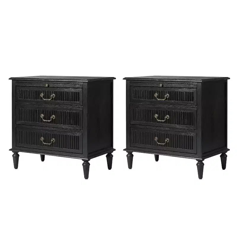 Set di 2 tavolini da notte con 3 cassetti in stile rustico con presa di corrente integrata