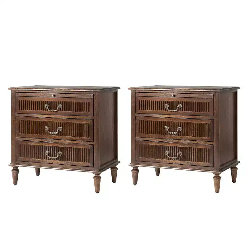 Set di 2 tavolini da notte con 3 cassetti in stile rustico con presa di corrente integrata