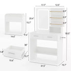 Set toeletta con specchio, Mobile trucco con 2 cassetti e ripiani a giorno, Armadietto, Toletta da camera da letto con sedia