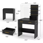 Set toeletta con specchio, Mobile trucco con 2 cassetti e ripiani a giorno, Armadietto, Toletta da camera da letto con sedia