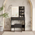 Vanity Desk Set with Mirror, Makeup Vanity with 2 Drawers & Open Storage Shelves, Cabinet, Bedroom Dressing Table with Chair