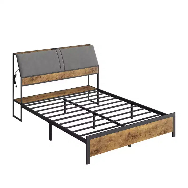 Struttura letto a piattaforma matrimoniale con testiera ergonomica imbottita, piattaforma in metallo, silenzioso, non richiede rete a molle