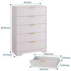 Cassettiera a 5 cassetti scanalata per camera da letto, cassettiera moderna alta 120 cm con maniglie in metallo dorato, cassettiera in legno per armadio, corridoio, ingresso