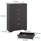 Cassettiera a 5 cassetti scanalata per camera da letto, cassettiera moderna alta 120 cm con maniglie in metallo dorato, cassettiera in legno per armadio, corridoio, ingresso