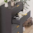 Cassettiera a 5 cassetti scanalata per camera da letto, cassettiera moderna alta 120 cm con maniglie in metallo dorato, cassettiera in legno per armadio, corridoio, ingresso