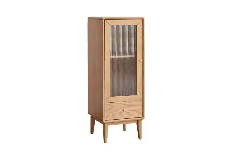 Mobiletto singolo in rovere con anta in vetro e maniglia in ottone, rovere naturale