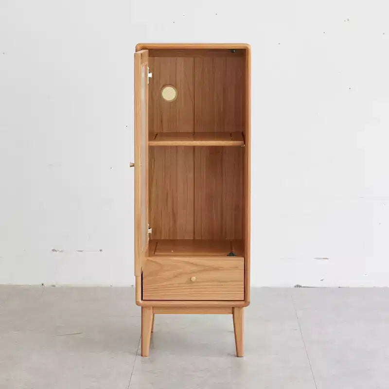 Mobiletto singolo in rovere con anta in vetro e maniglia in ottone, rovere naturale