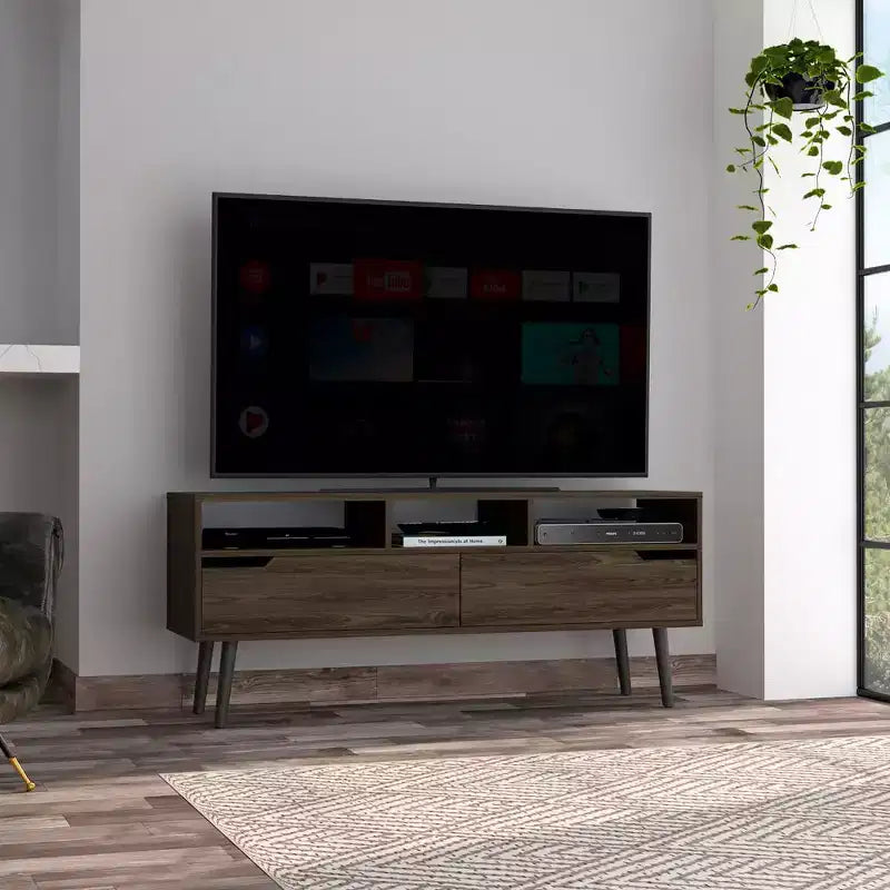 Supporto per TV con ripiani per televisori da 60 pollici - Consolle da 56 pollici con 3 ripiani a giorno e 2 ripiani interni