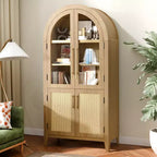 Armadietto contenitore ad arco alto 160 cm con anta in vetro e rattan e ripiano regolabile