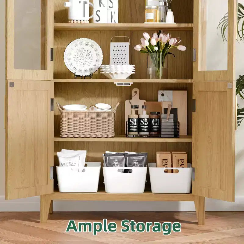 Armadietto contenitore ad arco alto 160 cm con anta in vetro e rattan e ripiano regolabile