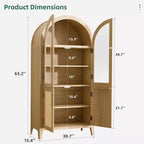 Armadietto contenitore ad arco alto 160 cm con anta in vetro e rattan e ripiano regolabile