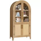Armadietto contenitore ad arco alto 160 cm con anta in vetro e rattan e ripiano regolabile