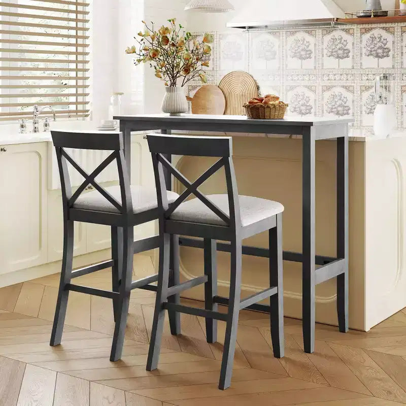 Set tavolo da pranzo altezza bancone stile rustico con sedie per angolo colazione