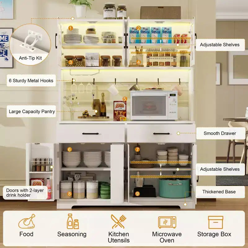 Dispensa smart da cucina da 71" con luci RGB Bluetooth e presa di corrente