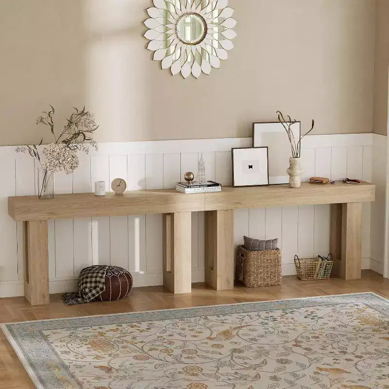 Consolle lunga 63" stile rustico – Tavolo stretto per divano e corridoio