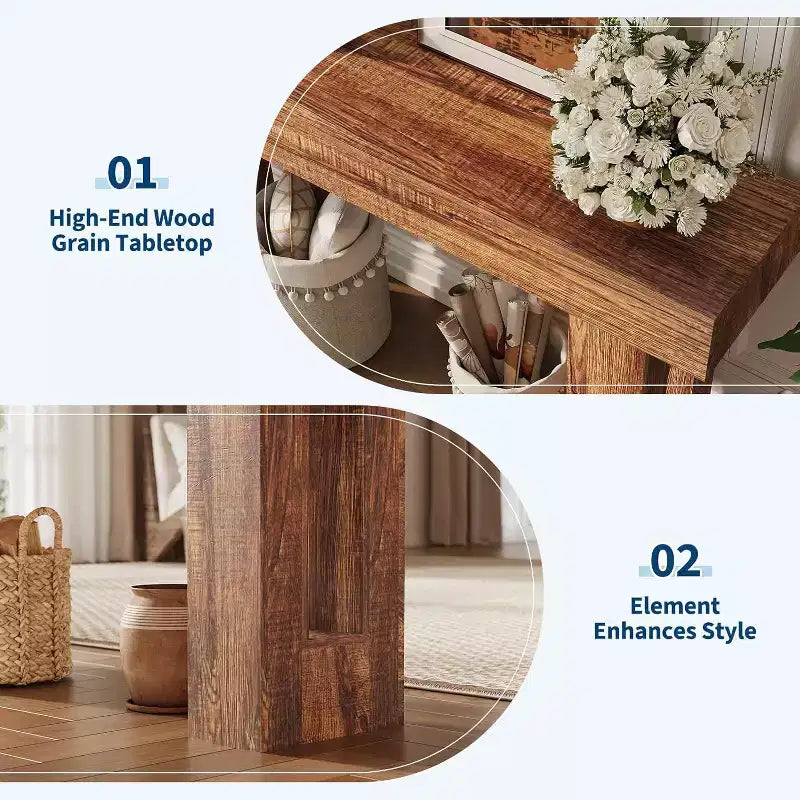 Consolle lunga 63" stile rustico – Tavolo stretto per divano e corridoio