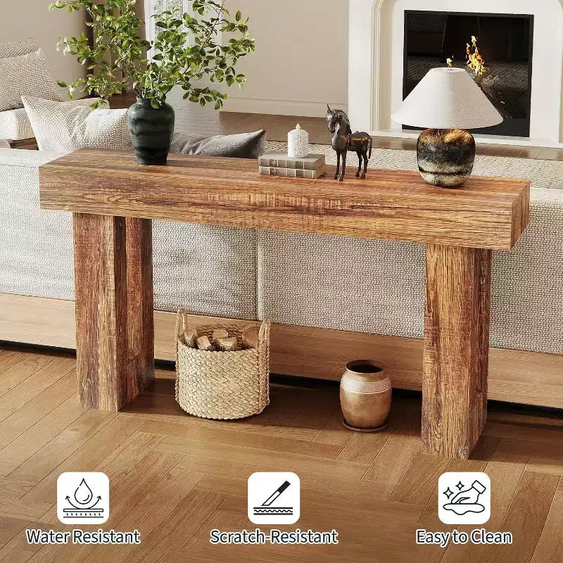Consolle lunga 63" stile rustico – Tavolo stretto per divano e corridoio