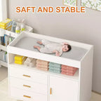 Cassettiera Fasciatoio a 3 Cassetti con Materassino Fasciatoio Rimovibile, Cassettiera per Cameretta con Fasciatoio Superiore, Spazio per Riporre e Organizzare gli Articoli Essenziali per Neonati