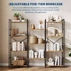 Libreria Industriale a Tre Campate a 4 Ripiani - 62.2 Profondità Marrone Rustico e Telaio Nero, 11 Ripiani Espositivi Regolabili per Soggiorno, Casa, Ufficio