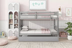 MAYEERTY Twin Rubber Wood Bunk Bed with Trundle Twin Bunk Bed with Ladder and Safety Guardrails Gray