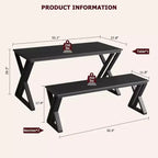 Set Tavolo da Pranzo per 4-6 Persone, Tavolo da Cucina Grande da 55 con 2 Panche, Nero
