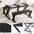 Set Tavolo da Pranzo per 4-6 Persone, Tavolo da Cucina Grande da 55 con 2 Panche, Nero