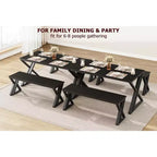 Set Tavolo da Pranzo per 4-6 Persone, Tavolo da Cucina Grande da 55 con 2 Panche, Nero