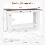 Tavolo consolle lungo 137 cm, tavolo da ingresso in legno con 2 cassetti e ripiano aperto, tavolo da atrio per ingresso, corridoio, soggiorno