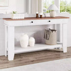 Tavolo consolle lungo 137 cm, tavolo da ingresso in legno con 2 cassetti e ripiano aperto, tavolo da atrio per ingresso, corridoio, soggiorno