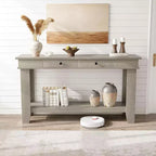 Tavolo consolle lungo 137 cm, tavolo da ingresso in legno con 2 cassetti e ripiano aperto, tavolo da atrio per ingresso, corridoio, soggiorno