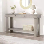 Tavolo consolle lungo 137 cm, tavolo da ingresso in legno con 2 cassetti e ripiano aperto, tavolo da atrio per ingresso, corridoio, soggiorno