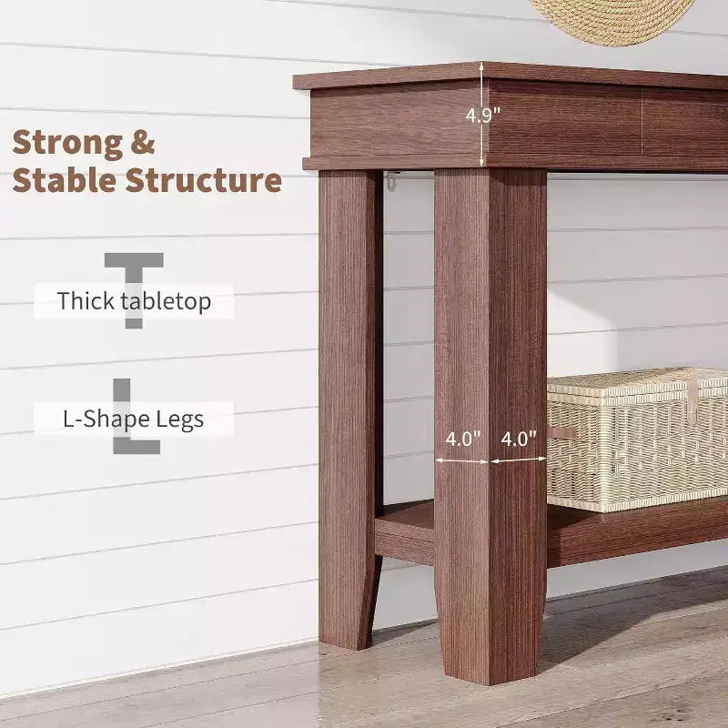 Tavolo consolle lungo 137 cm, tavolo da ingresso in legno con 2 cassetti e ripiano aperto, tavolo da atrio per ingresso, corridoio, soggiorno