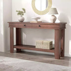 Tavolo consolle lungo 137 cm, tavolo da ingresso in legno con 2 cassetti e ripiano aperto, tavolo da atrio per ingresso, corridoio, soggiorno