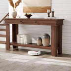Tavolo consolle lungo 137 cm, tavolo da ingresso in legno con 2 cassetti e ripiano aperto, tavolo da atrio per ingresso, corridoio, soggiorno
