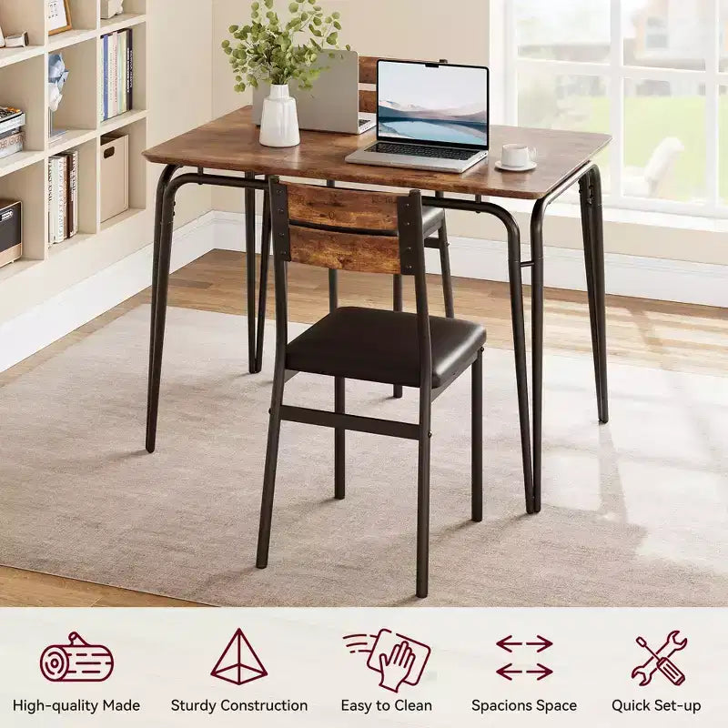Set da Pranzo da 5 Pezzi, Set da Tavolo da Pranzo per Cucina per 4, Tavolo Quadrato, Struttura in Metallo, Pannello in MDF, Sedie Imbottite, Facile Montaggio, per la Casa