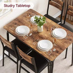 Set da Pranzo da 5 Pezzi, Set da Tavolo da Pranzo per Cucina per 4, Tavolo Quadrato, Struttura in Metallo, Pannello in MDF, Sedie Imbottite, Facile Montaggio, per la Casa