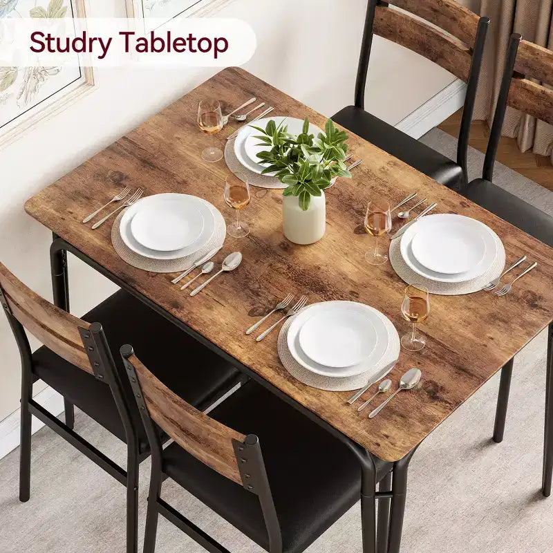 Set da Pranzo da 5 Pezzi, Set da Tavolo da Pranzo per Cucina per 4, Tavolo Quadrato, Struttura in Metallo, Pannello in MDF, Sedie Imbottite, Facile Montaggio, per la Casa