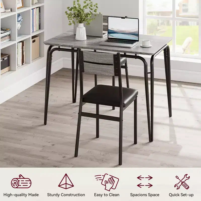 Set da Pranzo da 5 Pezzi, Set da Tavolo da Pranzo per Cucina per 4, Tavolo Quadrato, Struttura in Metallo, Pannello in MDF, Sedie Imbottite, Facile Montaggio, per la Casa
