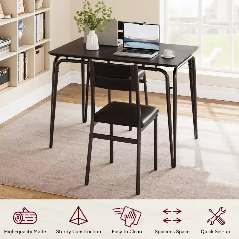 Set da Pranzo da 5 Pezzi, Set da Tavolo da Pranzo per Cucina per 4, Tavolo Quadrato, Struttura in Metallo, Pannello in MDF, Sedie Imbottite, Facile Montaggio, per la Casa