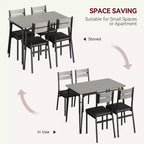 Set da Pranzo da 5 Pezzi, Set da Tavolo da Pranzo per Cucina per 4, Tavolo Quadrato, Struttura in Metallo, Pannello in MDF, Sedie Imbottite, Facile Montaggio, per la Casa