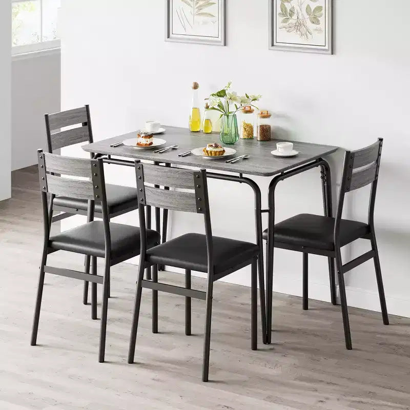 Set da Pranzo da 5 Pezzi, Set da Tavolo da Pranzo per Cucina per 4, Tavolo Quadrato, Struttura in Metallo, Pannello in MDF, Sedie Imbottite, Facile Montaggio, per la Casa