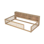 Letto a pavimento Twin XL con armadietti contenitori e porte di ricarica USB – Legno massello