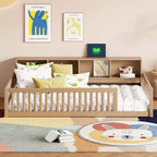 Letto a pavimento Twin XL con armadietti contenitori e porte di ricarica USB – Legno massello