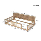 Letto a pavimento Twin XL con armadietti contenitori e porte di ricarica USB – Legno massello